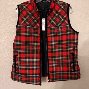 J.Crew Tartan Plaid Mountain Puffer Vest with velvet trim
